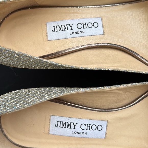 Jimmy Choo Gold Glitter Leather “Isabel” Peep Toe Heels Size 38 1/2 - Picture 8 of 13